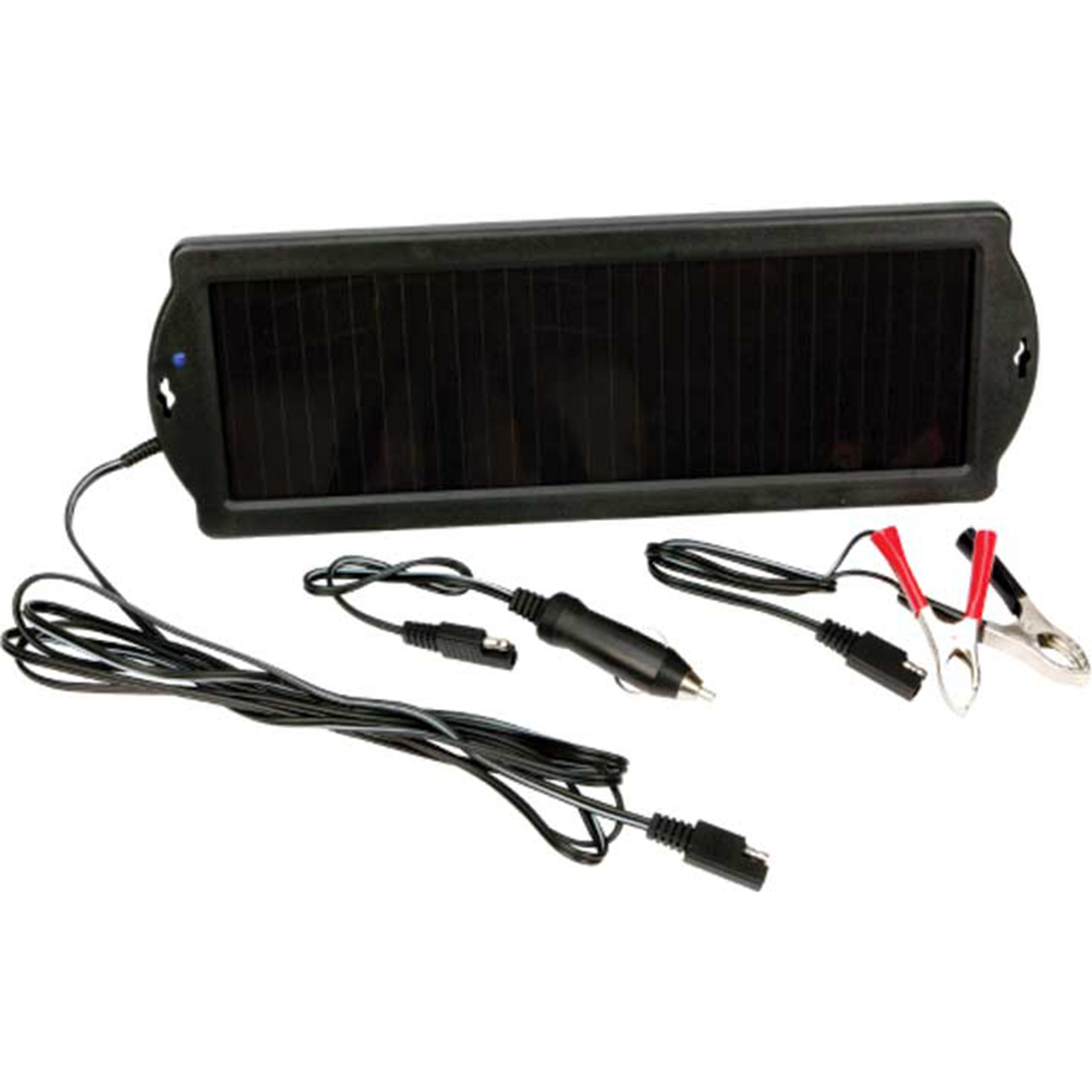 Performance Tool Solar Battery Charger — 2.5W, 12V, ABS Plastic Housing, Alligator Clamps, Suction Mounts, 9ft. Cord, Model# PRTW2997